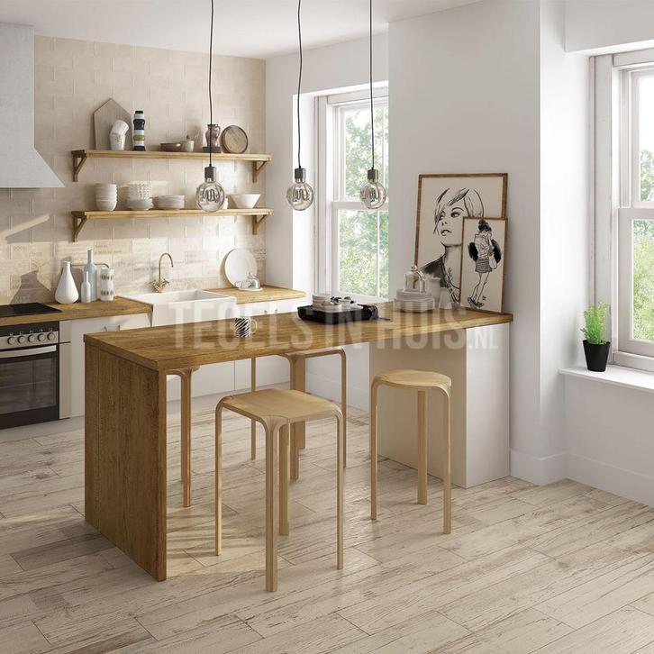 Vloertegel / wandtegel vintage strandhuis 20x120 miel, Doe-het-zelf en Verbouw, Tegels, Vloertegels, Nieuw, 10 m² of meer, Ophalen of Verzenden