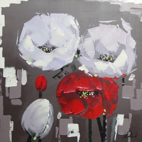 Olieverf schilderij rode-witte bloemen F2838, Huis en Inrichting, Woonaccessoires | Overige, Nieuw, Ophalen of Verzenden