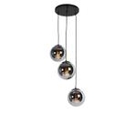 Art deco hanglamp zwart met smoke glas 3-lichts - Pallon, Huis en Inrichting, Lampen | Hanglampen, Nieuw, Overige stijlen