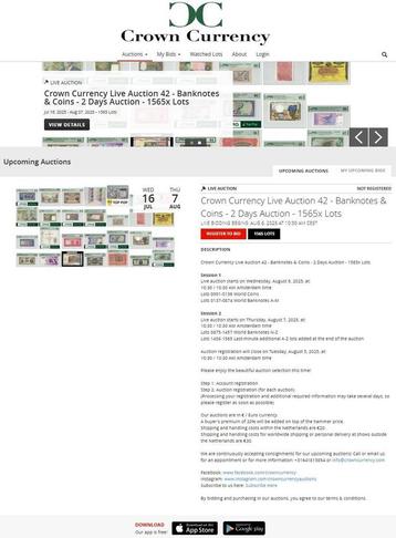 Crown Currency bankbiljetten en munten veiling 42 is online! beschikbaar voor biedingen