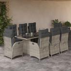 vidaXL 9-delige Tuinset met kussens poly rattan lichtgrijs, Tuin en Terras, Nieuw, 8 zitplaatsen, Tuinset, Verzenden