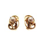 Gouden vintage oorclips met parel en diamant 0,08 ct., Sieraden, Tassen en Uiterlijk, Gebruikt, Overige kleuren, Ophalen of Verzenden