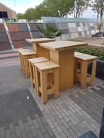 Sta tafel met 4 barkrukken steigerhout  binnen buiten, Nieuw