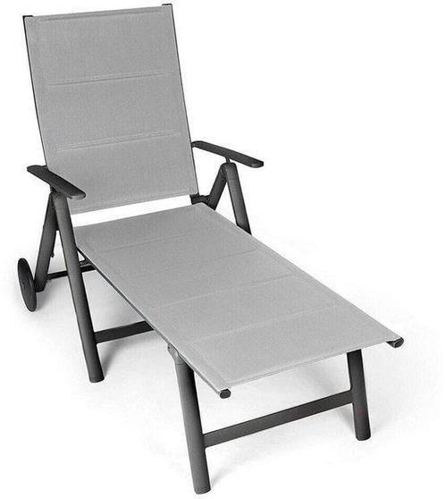 Aluminium Gepolsterde Ligstoel – Lichtgrijs – Tuinligstoel,, Tuin en Terras, Tuinstoelen, Nieuw