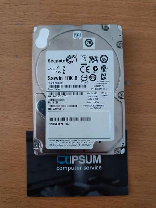 Seagate 600gb 10K SAS schijf ST600MM0006, Computers en Software, Harde schijven, Refurbished, Ophalen of Verzenden
