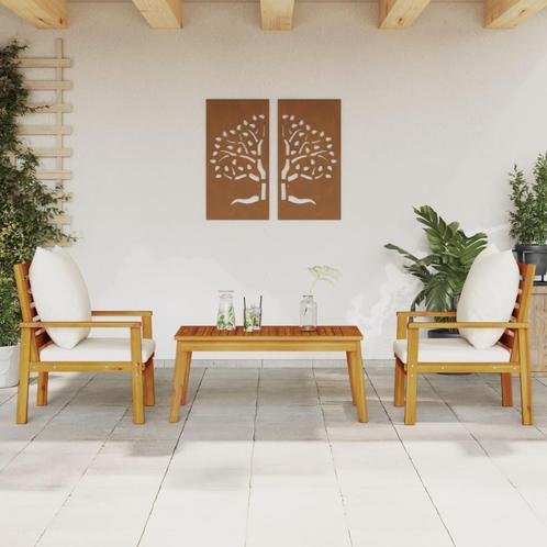 vidaXL 3-delige Loungeset met kussens massief acaciahout, Tuin en Terras, Tuinsets en Loungesets, Loungeset, Nieuw, Hardhout, Verzenden