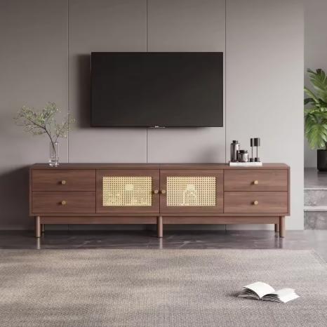 TV-Meubel 180 cm – Donker Hout met Rotan Deuren en Lades, Huis en Inrichting, Kasten | Televisiemeubels, Nieuw, Verzenden