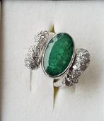 Cocktailring - 18 karaat Witgoud -  7.40ct. tw. Smaragd -, Sieraden, Tassen en Uiterlijk, Antieke sieraden