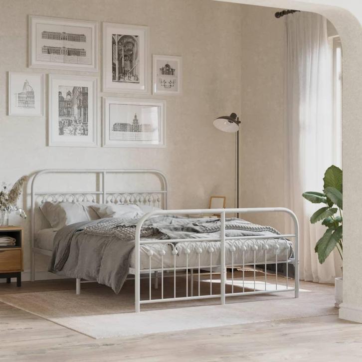 vidaXL Bedframe met hoofd- en voeteneinde metaal wit 137x190, Huis en Inrichting, Slaapkamer | Bedden, Wit, Nieuw, Metaal, Tweepersoons