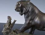 Figuur - Bronze, Tiger fighting crocodile - Gepatineerd, Antiek en Kunst