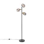 Vloerlamp zwart met goud met smoke glas 3-lichts - Zuzanna, Huis en Inrichting, Lampen | Vloerlampen, Nieuw, Glas, Modern, 150 tot 200 cm