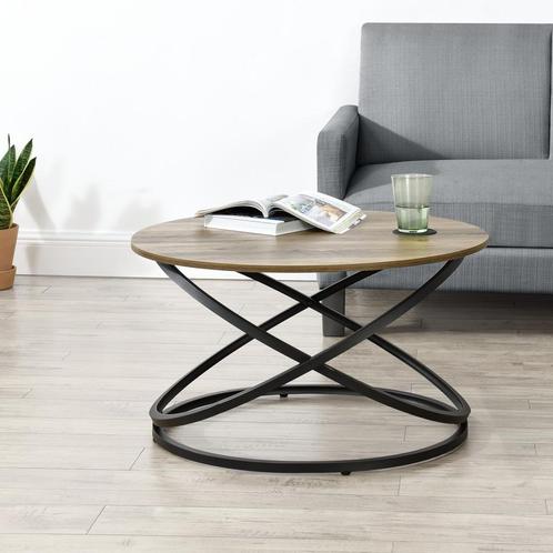 Salontafel Dunedin rond 46x79 cm hout en zwart, Huis en Inrichting, Tafels | Salontafels, Nieuw, Verzenden