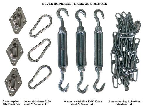 Basic XL bevestiging set schaduwdoek driehoek, Tuin en Terras, Schaduwdoeken