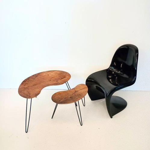 Kris Devillé - Set bijzettafels - Eik, Staal, Antiek en Kunst, Kunst | Designobjecten
