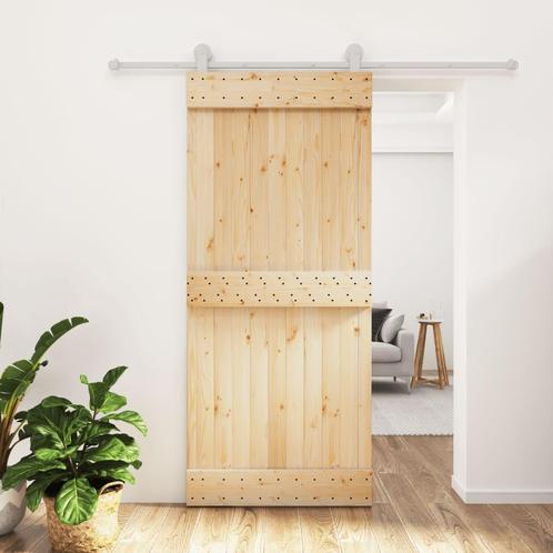 vidaXL Schuifdeur met beslag 90x210 cm massief grenenhout, Doe-het-zelf en Verbouw, Deuren en Horren, Nieuw, Verzenden