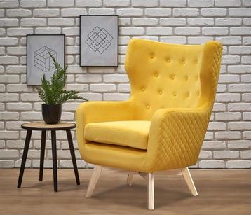 OorFauteuil Marvel Geel Fluweel Velvet met Houten poten beschikbaar voor biedingen