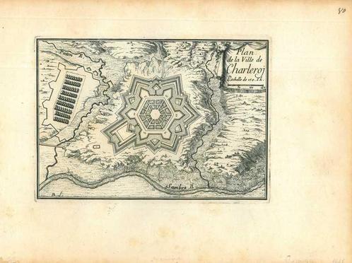 Stadsplattegrond van Charleroi, Antiek en Kunst, Kunst | Etsen en Gravures