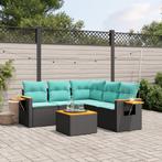 vidaXL 6-delige Loungeset met kussens poly rattan zwart, Verzenden, Nieuw, Rotan, Loungeset