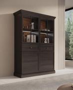 Meubella | Vitrinekast zwart eiken glazen opbergkast 114cm, Huis en Inrichting, Kasten | Vitrinekasten, 100 tot 150 cm, Verzenden