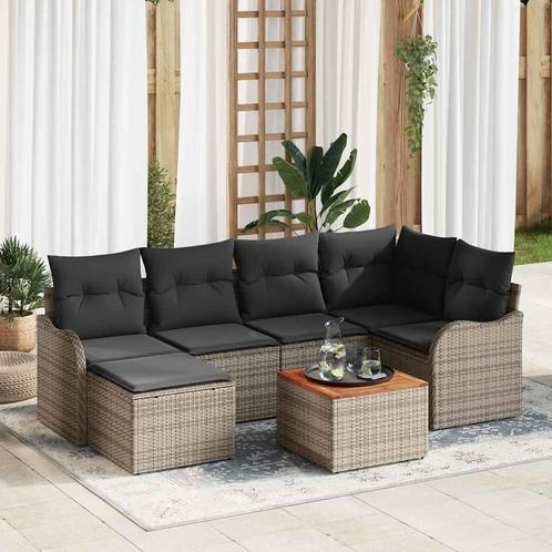 vidaXL Tuin Sofa Set 7 pcs Grijs Poly riet, Tuin en Terras, Tuinsets en Loungesets, Nieuw, Rotan, Verzenden