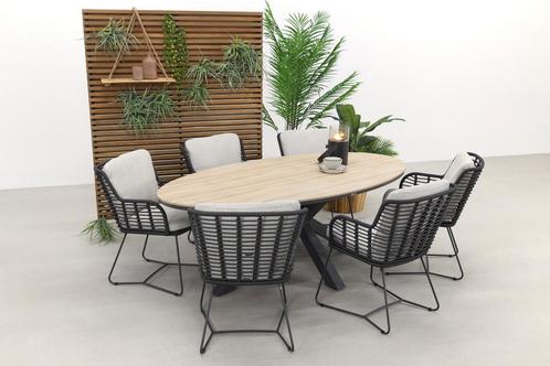 4 Seasons Fabrice antraciet/GI Edison 220x115 cm. - ovale, Tuin en Terras, Tuinsets en Loungesets, Tuinset, Nieuw, Overige materialen