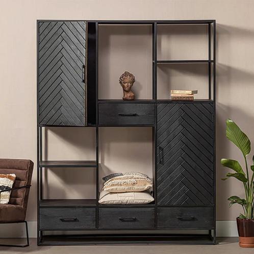 Vakkenkast Mangohout FiannaXL, Huis en Inrichting, Kasten | Boekenkasten, 25 tot 50 cm, Nieuw, Overige houtsoorten, 200 cm of meer