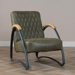 40% Korting: Industriële fauteuil Ivy eco-leer olijfgroen, Huis en Inrichting, Fauteuils, Ophalen, Zo goed als nieuw, Industrieel