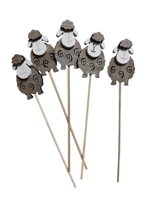 Bijstekers houten schaap wooden 8 cm. op stok / 5 stuks, Hobby en Vrije tijd, Knutselen, Nieuw, Ophalen of Verzenden