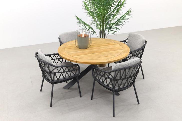 4SO Calpi/Prado 130 cm. ronde tuinset - 5-delig | AANVRAAG, Tuin en Terras, Tuinsets en Loungesets, Tuinset, Nieuw, Hout, Verzenden