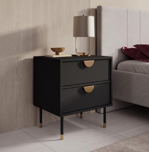 Meubella Nachtkastje mat zwart 51 cm 2 lades, Huis en Inrichting, Slaapkamer | Nachtkastjes, Nieuw, Verzenden