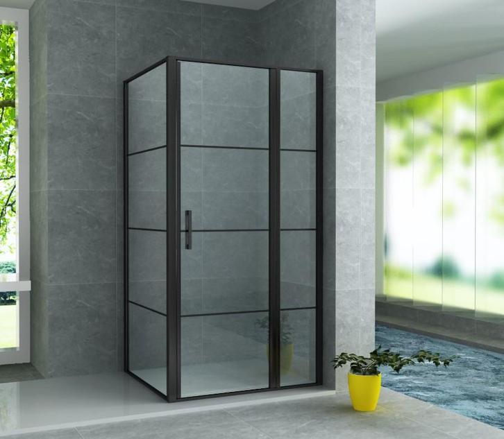 Douchecabine Frame Raster – Zwart Mat – 80 x 120 cm –, Doe-het-zelf en Verbouw, Sanitair, Bad, Nieuw, Glas, Ophalen of Verzenden