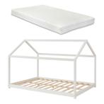 [en.casa] Kinderbed Cerro huisbed met matras 140x200 cm wit, Verzenden, Nieuw
