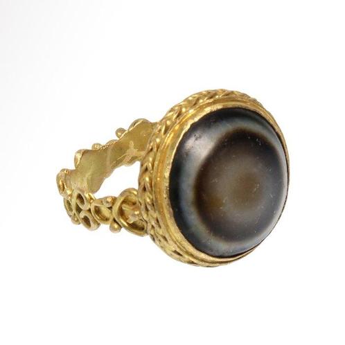 Oud-Romeins Goud, agaat Ring met beschermende oogcamee, Antiek en Kunst, Antiek | Overige Antiek