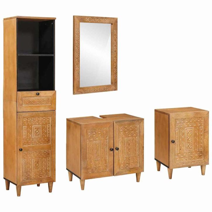 vidaXL Badkamermeubelset met lade 4 pcs Bruin 38 x 33 x 160, Huis en Inrichting, Badkamer | Badkamermeubels, Nieuw, Verzenden
