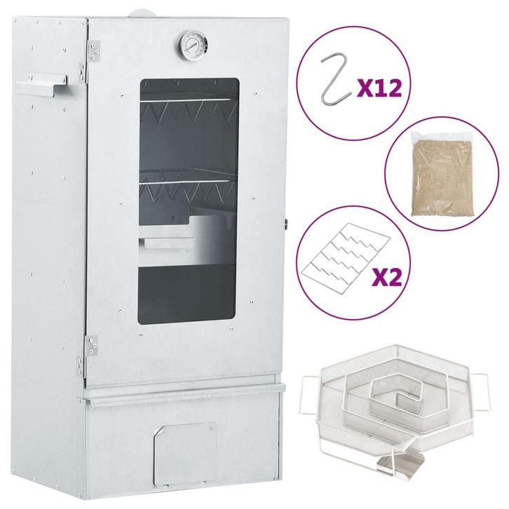 vidaXL BBQ-rookoven met koude rookgenerator gegalvaniseerd, Tuin en Terras, Houtskoolbarbecues, Nieuw, Verzenden