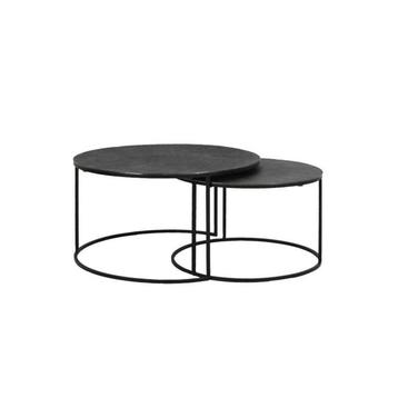 Salontafel S/2 Ø61x37+Ø76x41 cm RENGO – Relief Zwart Nikkel beschikbaar voor biedingen