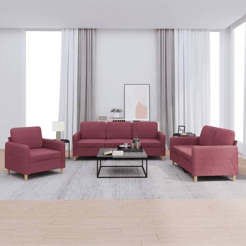 vidaXL 3-delige Loungeset met kussens stof wijnrood, Huis en Inrichting, Banken | Bankstellen, Nieuw, Stof, Vierpersoons of meer
