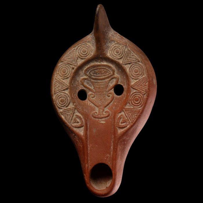 Laat-Romeins / Vroeg-Byzantijns Terracotta Olie lamp met, Antiek en Kunst, Antiek | Overige Antiek