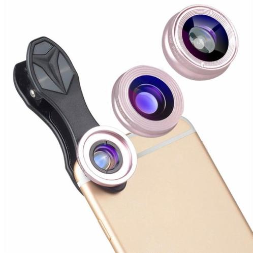 3 in 1 Camera Lens Clip voor Smartphones Roze - Fisheye/Wide, Audio, Tv en Foto, Fotocamera's Digitaal, Nieuw, Verzenden