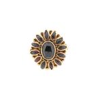Gouden entourage ring met granaat stenen | Vintage, Gebruikt, Overige kleuren, Ophalen of Verzenden, Kleiner dan 17