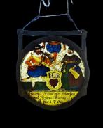 Post-middeleeuws Antiek glas-in-lood - stel met hart en