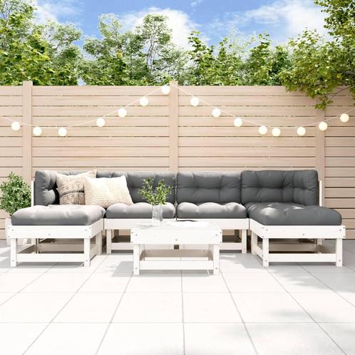vidaXL 7-delige Loungeset met kussens massief hout wit, Tuin en Terras, Tuinsets en Loungesets, Loungeset, Nieuw, 7 zitplaatsen