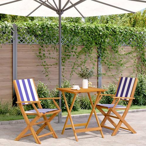 vidaXL 3-delige Bistroset stof en massief hout blauw en wit, Tuin en Terras, Tuinsets en Loungesets, Nieuw, Hardhout, Verzenden