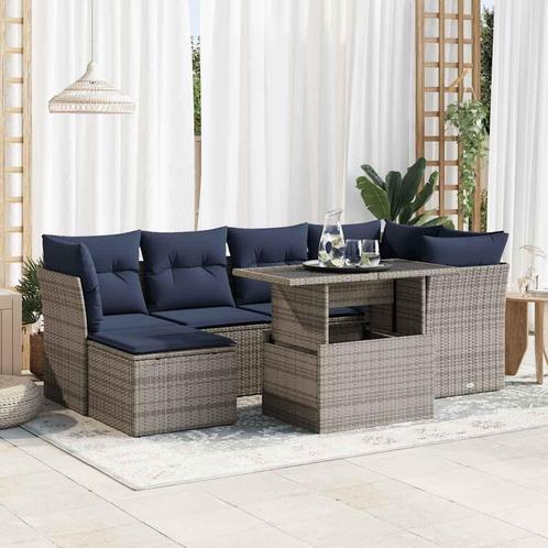 vidaXL 7-delige Loungeset met kussens poly rattan acacia, Tuin en Terras, Tuinsets en Loungesets, Loungeset, Nieuw, Rotan, Verzenden