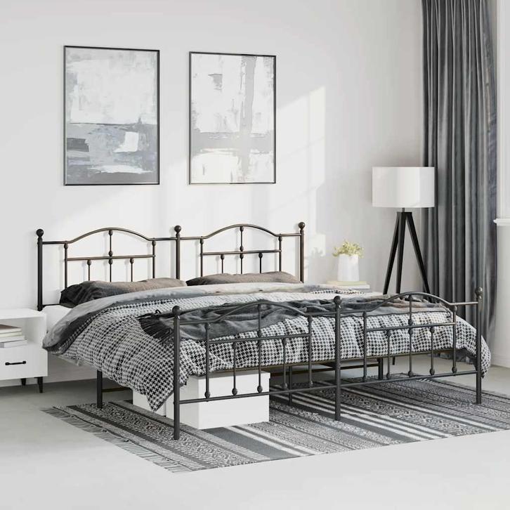 vidaXL Bedframe met hoofd- en voeteneinde metaal zwart, Huis en Inrichting, Slaapkamer | Bedden, Zwart, Nieuw, Metaal, Tweepersoons