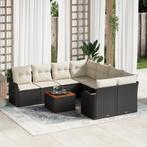 vidaXL Tuin Sofa Set 9 pcs Zwart, wit Groot Riet, stof, hout, Verzenden, Nieuw, Rotan