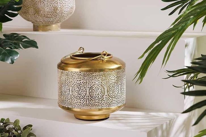 Decoratieve lantaarn ORIENT 20cm goud metaal met patina, Huis en Inrichting, Woonaccessoires | Overige, Ophalen of Verzenden