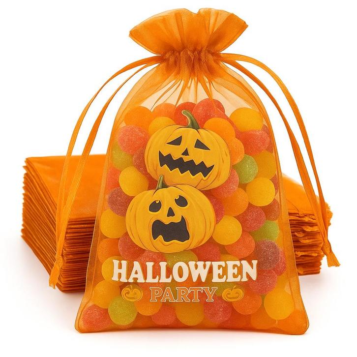 Fako Bijoux - Organza Zakjes Met Print - Halloween - Pompoen, Diversen, Cadeauverpakkingen, Verzenden