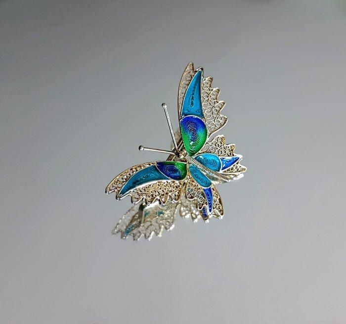 800 zilver verguld email filigraan - Broche - No Reserve, Antiek en Kunst, Antiek | Goud en Zilver