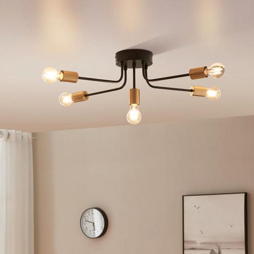 Plafondlamp Benfleet 5-lichts 5xE27 zwart en messing lux.pro, Huis en Inrichting, Lampen | Plafondlampen, Verzenden
